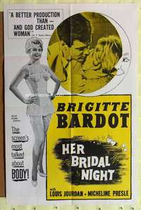 k911 BRIDE IS MUCH TOO BEAUTIFUL one-sheet movie poster '56 Brigitte Bardot