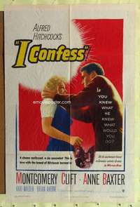 k716 I CONFESS one-sheet movie poster '53 Alfred Hitchcock, Montgomery Clift