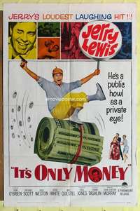 k707 IT'S ONLY MONEY one-sheet movie poster '62 private eye Jerry Lewis!