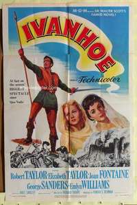 k706 IVANHOE one-sheet movie poster '52 Elizabeth & Robert Taylor, Fontaine