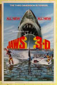 k698 JAWS 3-D one-sheet movie poster '83 Great White Shark horror!
