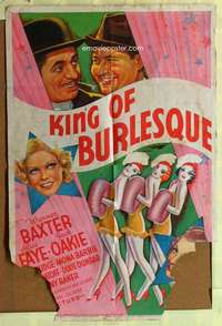k677 KING OF BURLESQUE one-sheet movie poster '35 Alice Faye, Baxter, Oakie