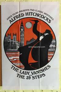 k668 LADY VANISHES/39 STEPS 1sh '60s Alfred Hitchcock double-bill, cool mystery art!