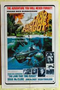 k667 LAND THAT TIME FORGOT one-sheet movie poster '75 Akimoto dinosaur art!