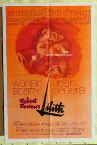 k658 LILITH one-sheet movie poster '64 Warren Beatty, Jean Seberg, Fonda