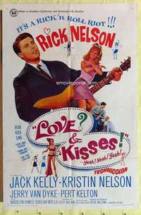 k643 LOVE & KISSES one-sheet movie poster '65 Ricky Nelson, rock & roll!