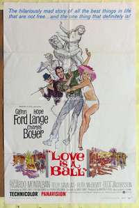 k641 LOVE IS A BALL one-sheet movie poster '63 Glenn Ford, Hope Lange