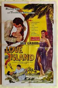 k639 LOVE ISLAND one-sheet movie poster '52 sexy tropical Eva Gabor!