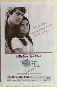 k636 LOVE STORY one-sheet movie poster '70 Ali MacGraw, Ryan O'Neal
