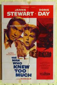 k613 MAN WHO KNEW TOO MUCH one-sheet movie poster '56 Hitchcock, Stewart