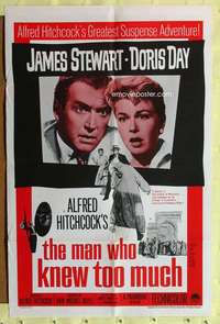 k612 MAN WHO KNEW TOO MUCH one-sheet movie poster R60s Hitchcock, Stewart