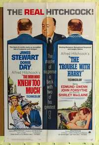k120 TROUBLE WITH HARRY/MAN WHO KNEW TOO MUCH one-sheet movie poster '63