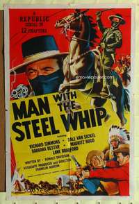 k608 MAN WITH THE STEEL WHIP one-sheet movie poster '54 serial, cool image!
