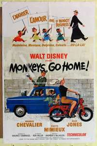 k584 MONKEYS GO HOME one-sheet movie poster '67 Walt Disney, Chevalier