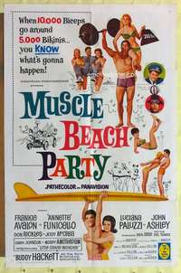 k564 MUSCLE BEACH PARTY one-sheet movie poster '64 AIP, Frankie Avalon