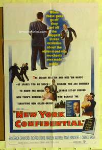 k544 NEW YORK CONFIDENTIAL one-sheet movie poster '55 Broderick Crawford