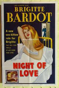 k543 NIGHT OF LOVE one-sheet movie poster '59 sexy Brigitte Bardot!
