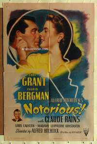 k535 NOTORIOUS style A one-sheet movie poster '46 Cary Grant, Ingrid Bergman