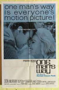 k525 ONE MAN'S WAY style B one-sheet movie poster '64 Norman Vincent Peale