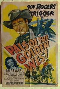 k508 PALS OF THE GOLDEN WEST one-sheet movie poster '51 Roy Rogers, Evans
