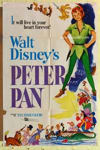 k484 PETER PAN one-sheet movie poster R69 Walt Disney classic!