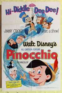k471 PINOCCHIO one-sheet movie poster R62 Walt Disney cartoon classic!