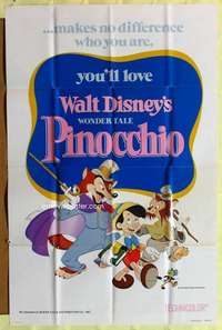 k470 PINOCCHIO one-sheet movie poster R78 Walt Disney classic!