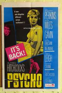 k450 PSYCHO one-sheet movie poster R65 Janet Leigh, Alfred Hitchcock