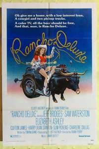k432 RANCHO DELUXE style B one-sheet movie poster '75 sexy cowgirl on bull!