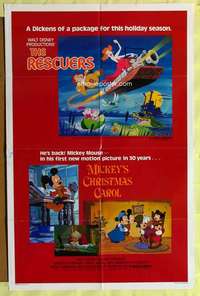 k421 RESCUERS/MICKEY'S CHRISTMAS CAROL one-sheet movie poster '83 Walt Disney