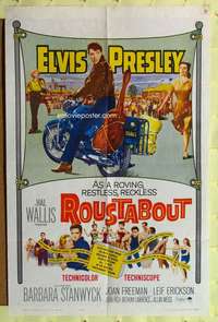 k383 ROUSTABOUT one-sheet movie poster '64 Elvis Presley on motorcycle!