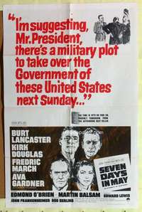 k356 SEVEN DAYS IN MAY one-sheet movie poster '64 Burt Lancaster, Douglas