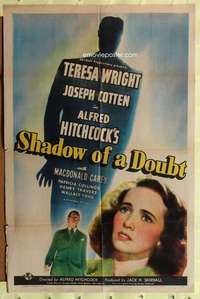 k352 SHADOW OF A DOUBT one-sheet movie poster '43 Alfred Hitchcock, Wright
