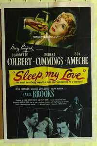 k310 SLEEP MY LOVE one-sheet movie poster '47 Claudette Colbert, Cummings