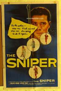 k297 SNIPER one-sheet movie poster '52 spooky sniper with gun image!