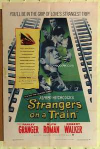 k265 STRANGERS ON A TRAIN one-sheet movie poster '51 Hitchcock, Granger