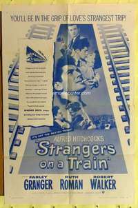 k264 STRANGERS ON A TRAIN one-sheet movie poster R57 Hitchcock, Granger