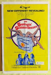 k242 SWINGIN' STEWARDESSES one-sheet movie poster '71 airplane sex!