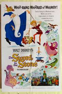 k238 SWORD IN THE STONE one-sheet movie poster '64 Disney, King Arthur!