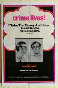 k234 TAKE THE MONEY & RUN one-sheet movie poster '69 Woody Allen, crime!