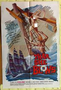 k192 THAR SHE BLOWS one-sheet movie poster '69 seafaring sex, great art!