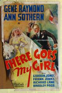 k187 THERE GOES MY GIRL one-sheet movie poster '37 Ann Sothern, Raymond