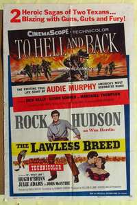k159 TO HELL & BACK/LAWLESS BREED one-sheet movie poster '60 Rock Hudson