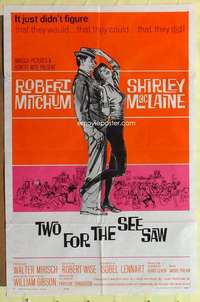 k107 TWO FOR THE SEESAW one-sheet movie poster '62 Robert Mitchum, MacLaine