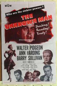 k094 UNKNOWN MAN one-sheet movie poster '51 Walter Pigeon, Ann Harding