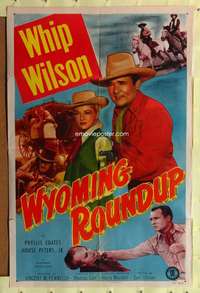 k027 WYOMING ROUNDUP one-sheet movie poster '52 Whip Wilson, Phyllis Coates