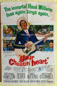 k009 YOUR CHEATIN' HEART one-sheet movie poster '64 Hank Williams bio!