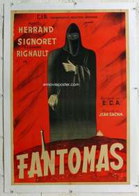 n290 FANTOMAS linen Argentinean movie poster '47 Herrand, Signoret