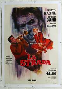 n294 LA STRADA linen Argentinean movie poster R60s Fellini, Quinn