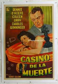 n295 LAS VEGAS SHAKEDOWN linen Argentinean movie poster '55gambling